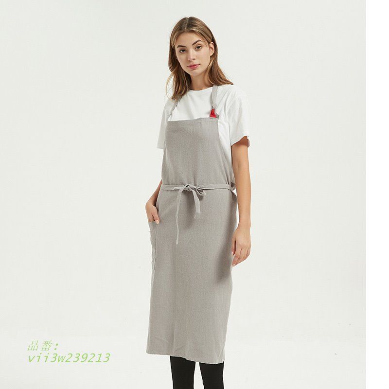 綿麻 エプロン 多色 亜麻 少女青年 カフェ 作業用 作業服 ミルクティー店 vii3w239213 エプロン 綿麻 作業服 綿麻マルチストライプエプロン ブラック ワーク