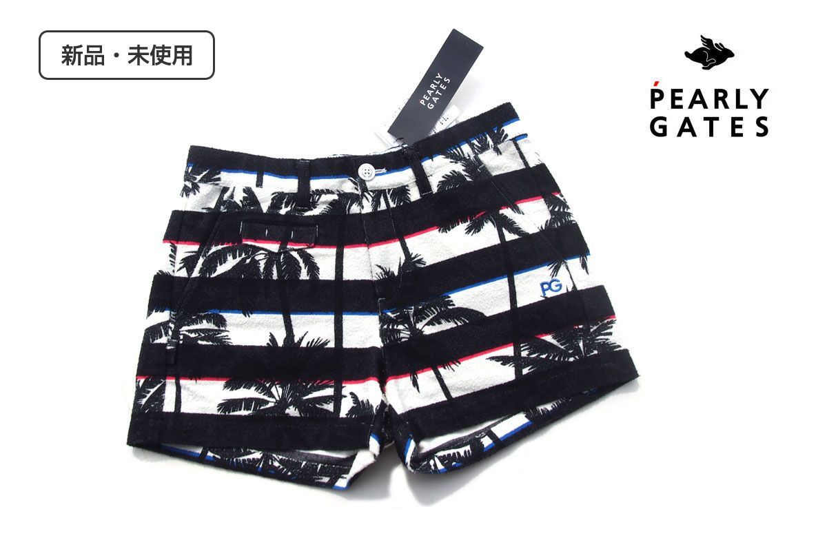 ｜♥｜パーリーゲイツ｜pearly gates｜ヤシの木×ボーダー柄 パイルショートパンツ｜055-1232608｜レディースゴルフウェア｜1
