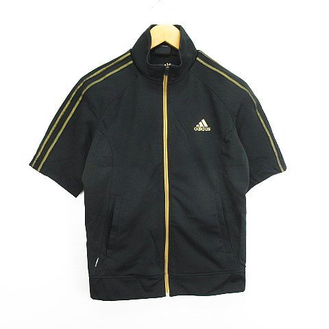 アディダス adidas ジャージ トラックジャケット 半袖 ジップアップ ライン ロゴ M ブラック スポーツウェア ※EKM