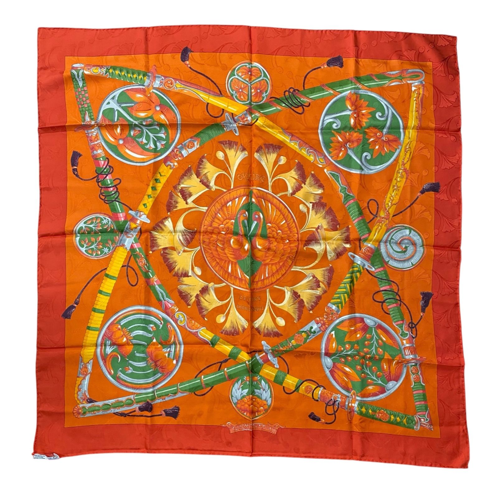 【今だけお値引き！】【美品】HERMES オレンジ シルクスカーフハンカチ HERMESエルメス スカーフ 美品 オレンジ 今だけお値引き！】【美品
