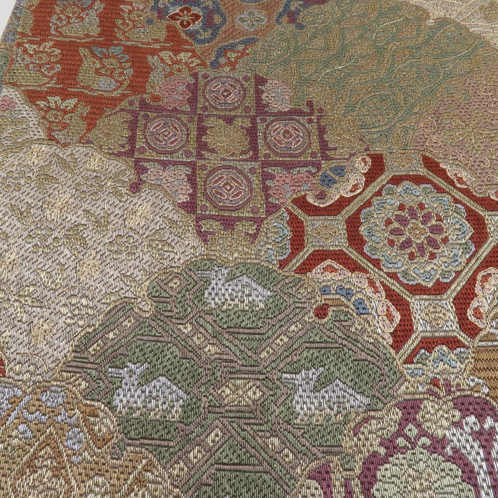絽刺し 手刺繍 手刺し 全通 袋帯 大華紋 金糸 正絹 Q793 絽刺し 手刺繍 手刺し 全通 袋帯 大華紋 金糸 正絹 Q793 レディース