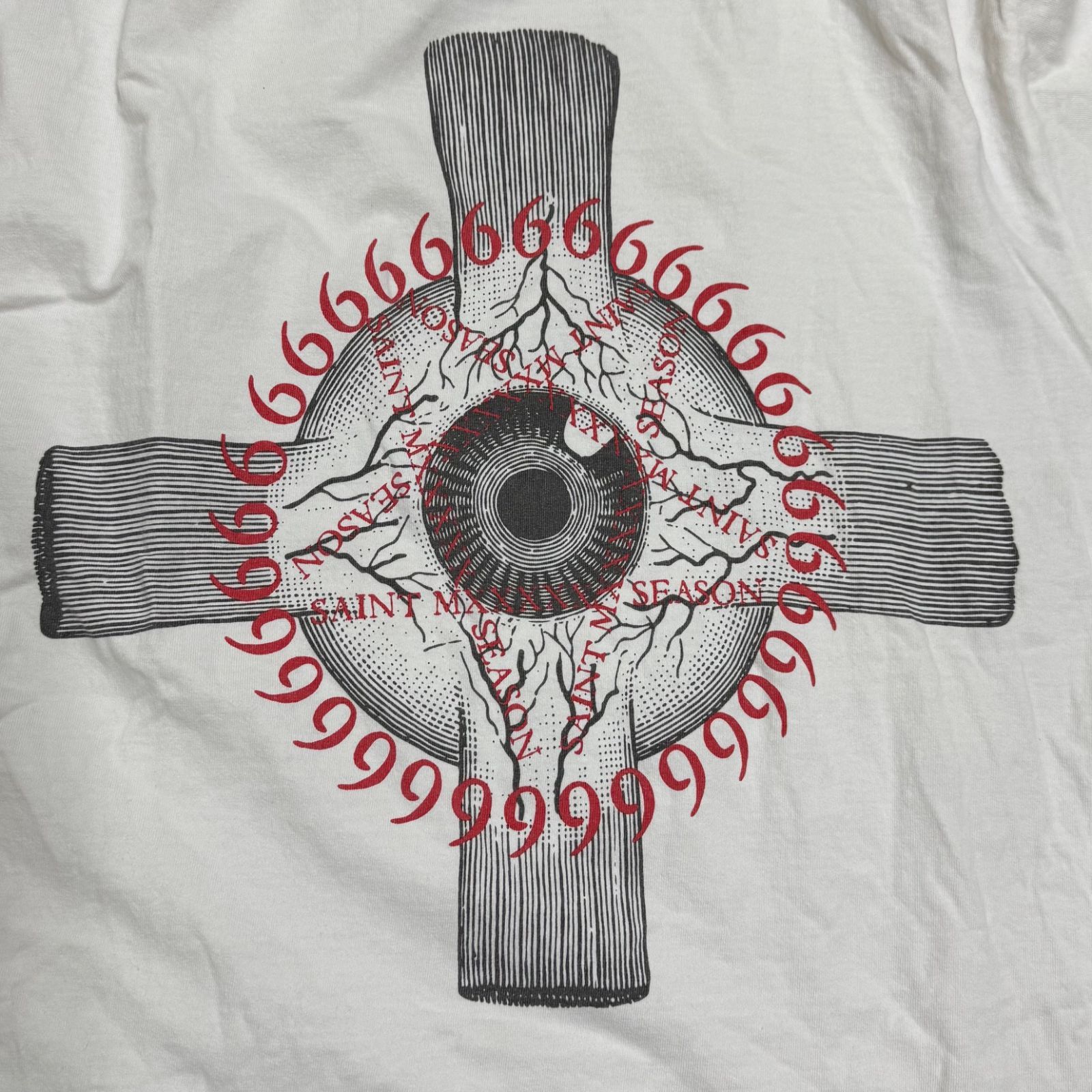 SAINT MICHAEL LS TEE/EYEBALL/WHITE アイボールプリント クルーネック 