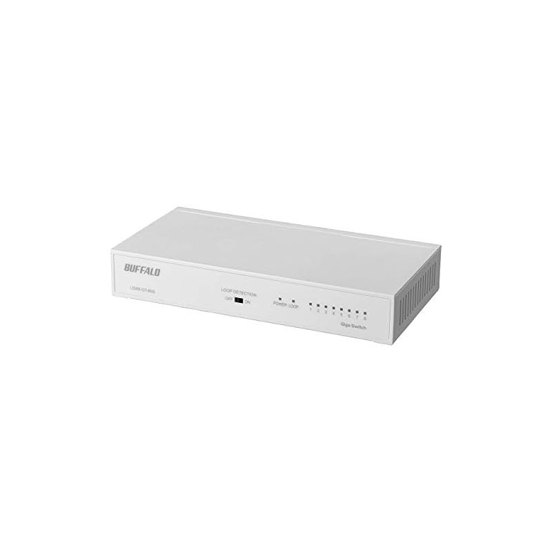 BUFFALO Giga対応 金属筐体 電源内蔵 8ポート LSW6-GT-8NS|WH ホワイト スイッチングハブ マグネット 壁掛け設置対応