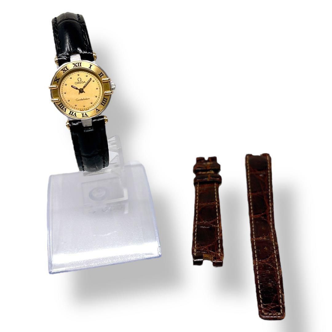 オメガ コンステレーション ミニ K18 革ベルト クォーツ レディース 腕時計