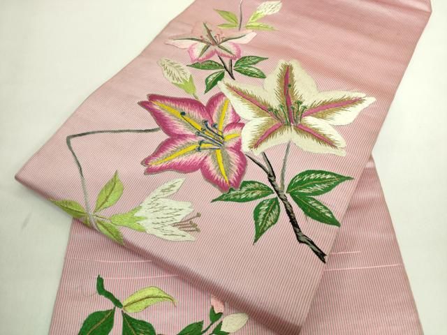 平和屋着物□極上 アンティーク 大正ロマン 九寸名古屋帯 総刺繍 枝花