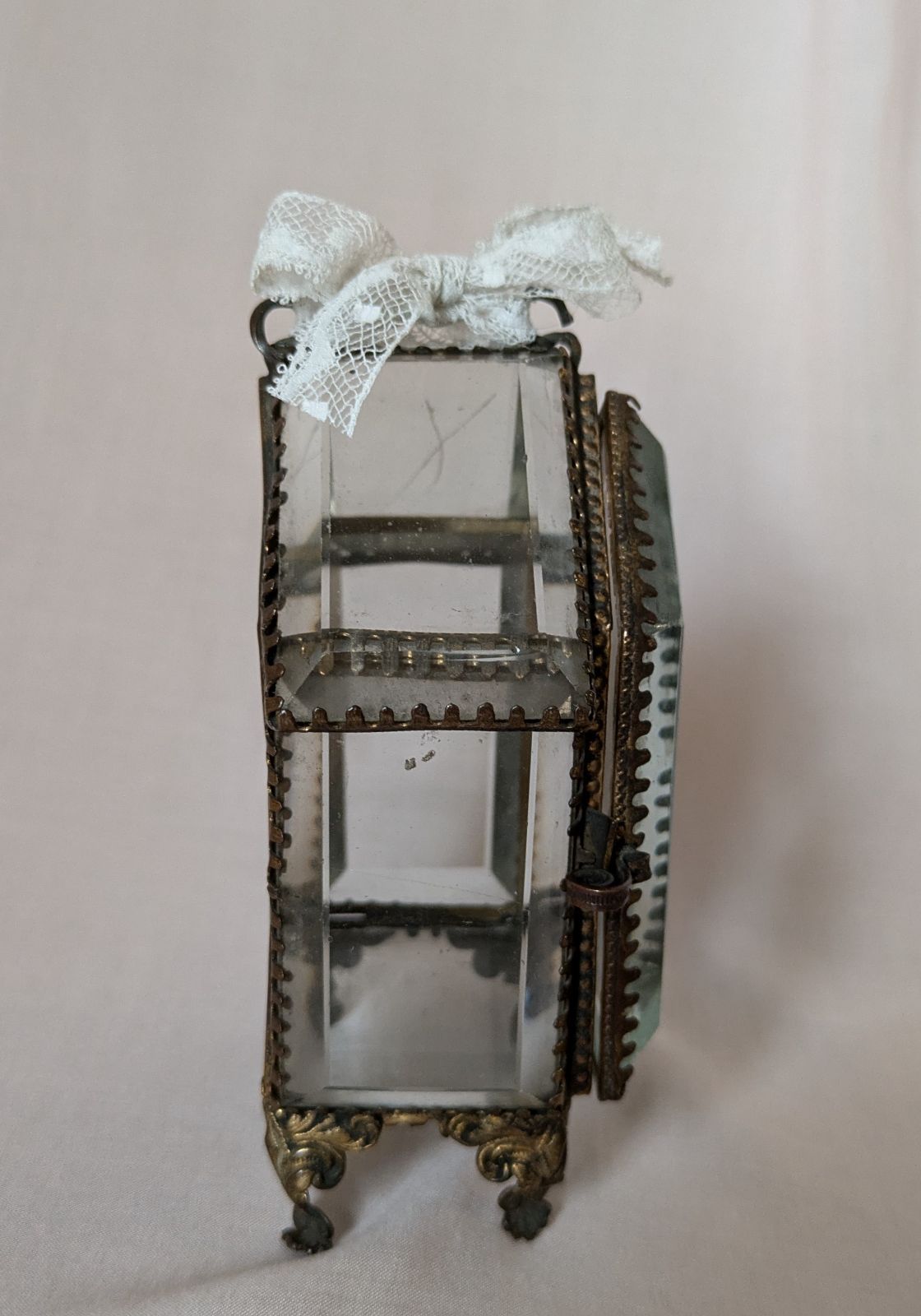 フランスアンティーク ベベルガラス ジュエリーケース ピンク