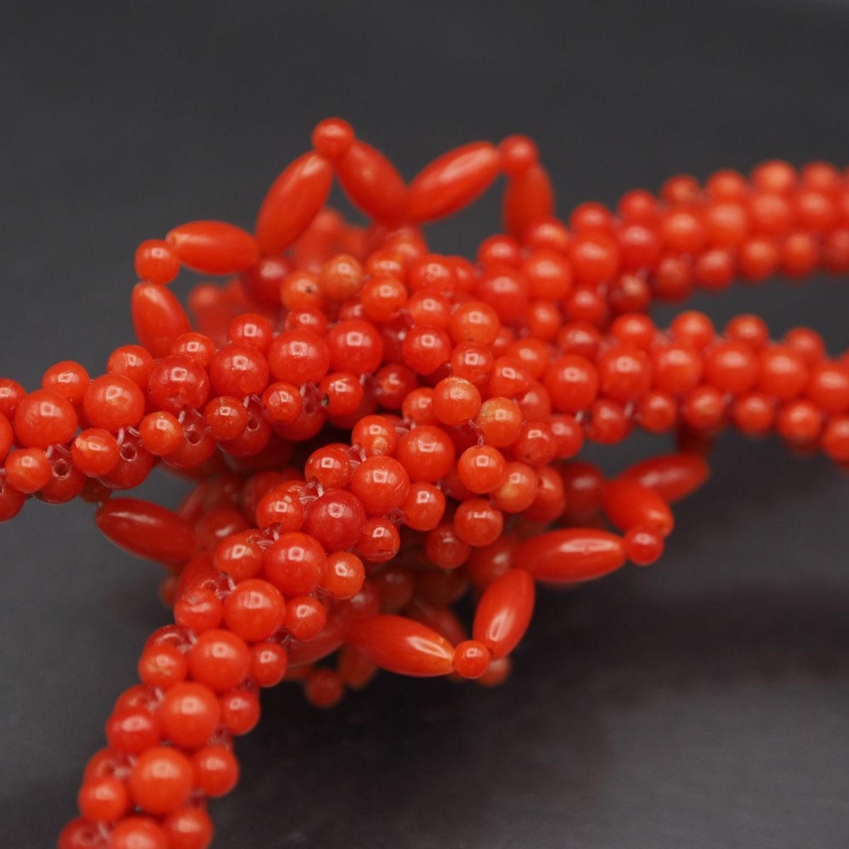 K535 赤珊瑚 サンゴ ネックレス 編み込み フラワー デザイン 3月誕生石