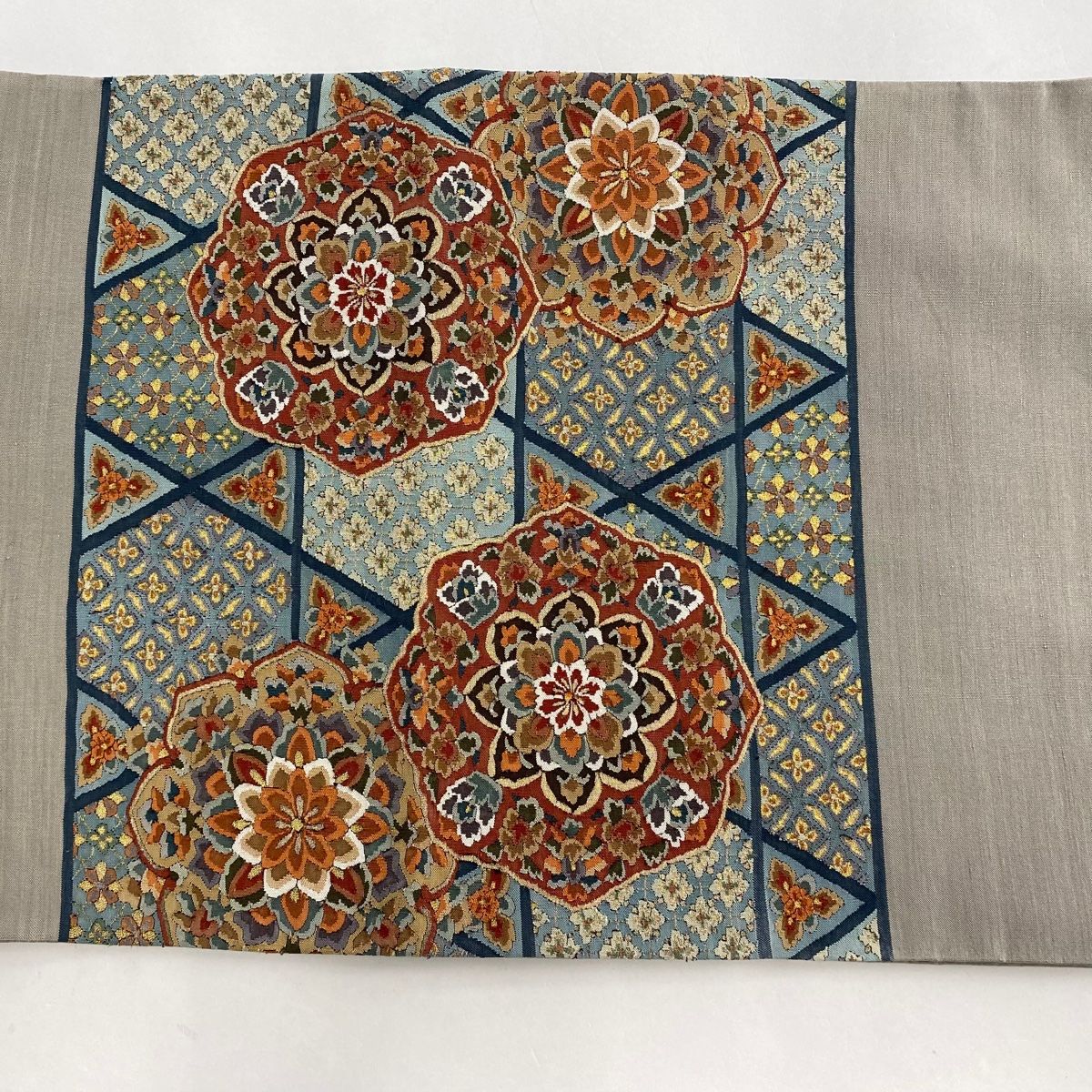 新品 高級 袋帯 正絹 お太鼓柄 蘇州刺繍 中国刺繍 ポイント柄 銅