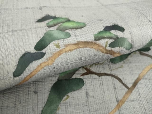 平和屋着物○九寸名古屋帯 生紬 和紙 松文 正絹 逸品 未使用