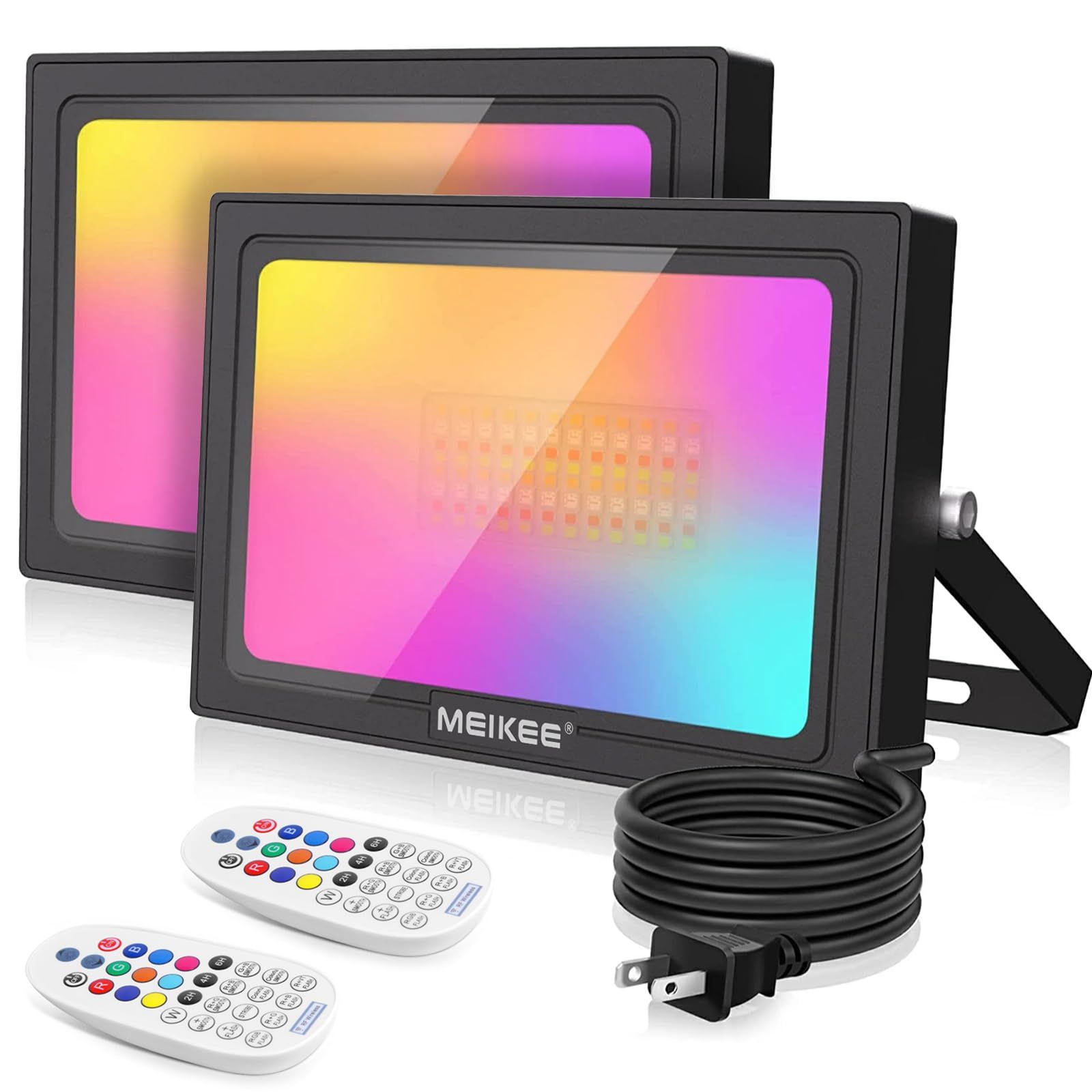 MEIKEE 60W RGBライト ２個セット RGB投光器 カラー フラッドライト ライトアップ LED 300W相当 明るい 省エネ IP66防水 リモコン 40つのカラーモード タイミング機能 調光 メモリ機能 屋外 屋内 バー 看板灯 アクア