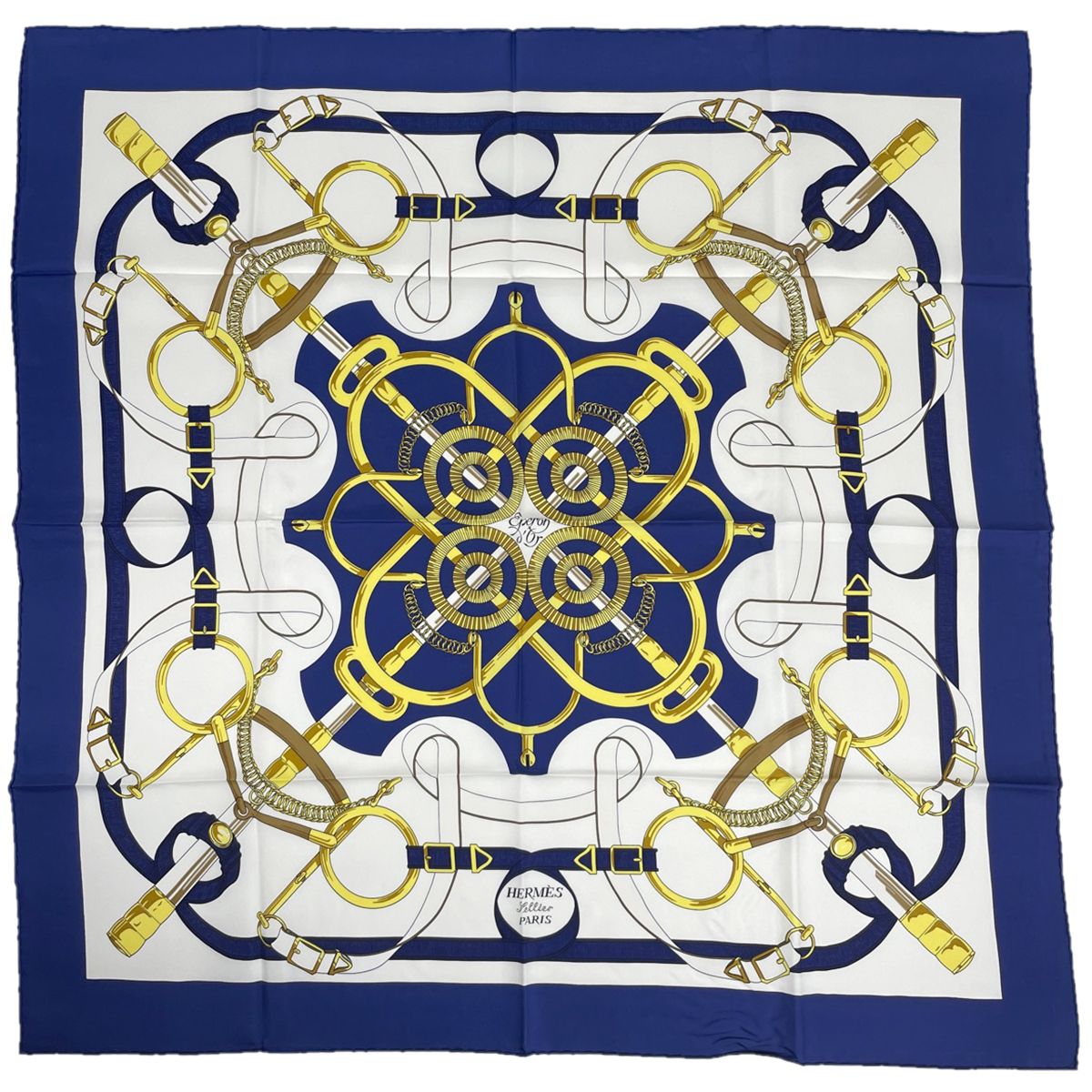 カレ90 「Egypte」 スカーフ シルク ブルー マルチカラー