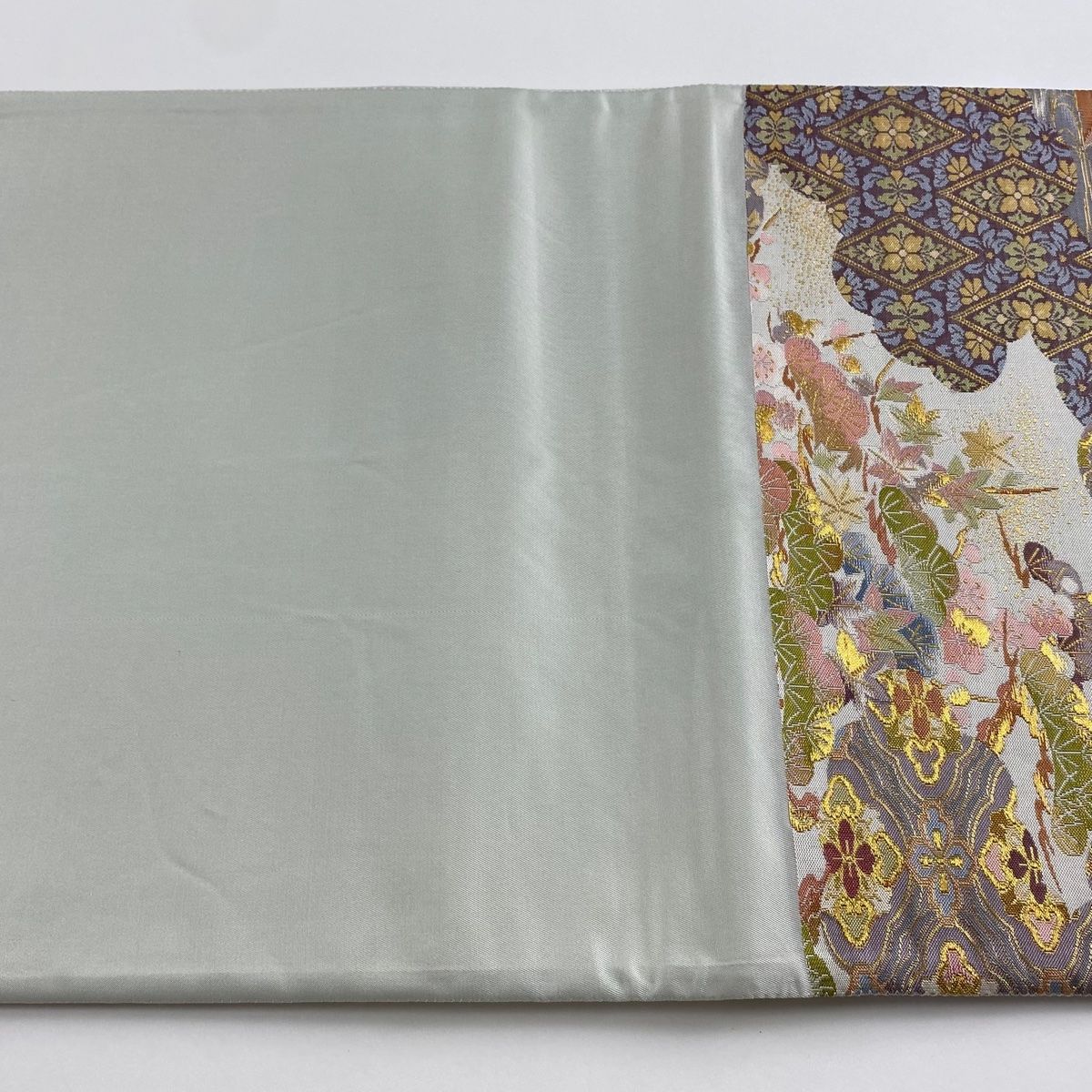 袋帯 美品 逸品 鴛鴦 蜀江華文 金糸 箔 灰紫 六通 正絹 【中古