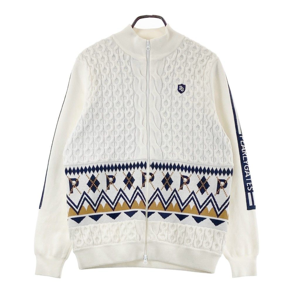 PEARLY GATES パーリーゲイツ PG ロゴデザインクルーネックニット ダブルJQロゴギザボーダー柄タートルニットプルオーバー | PEARLY