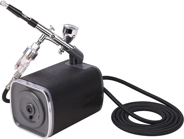 aurochs 静音 エアコンプレッサー エアブラシ セット ハンドピース ダブルアクション 口径0.3mm 小型 軽量 プラモデル ブラック