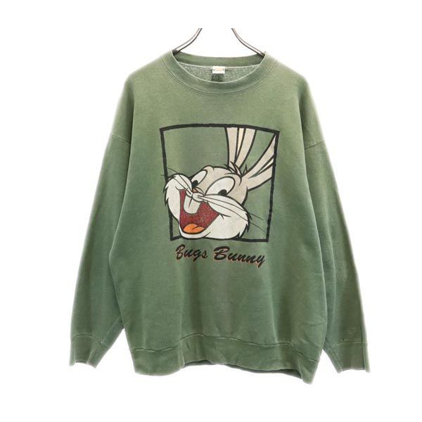 ルーニーテューンズ USA製 バッグスバニープリント スウェット L グリーン系 LOONEY TUNES トレーナー  メンズ   【231002】