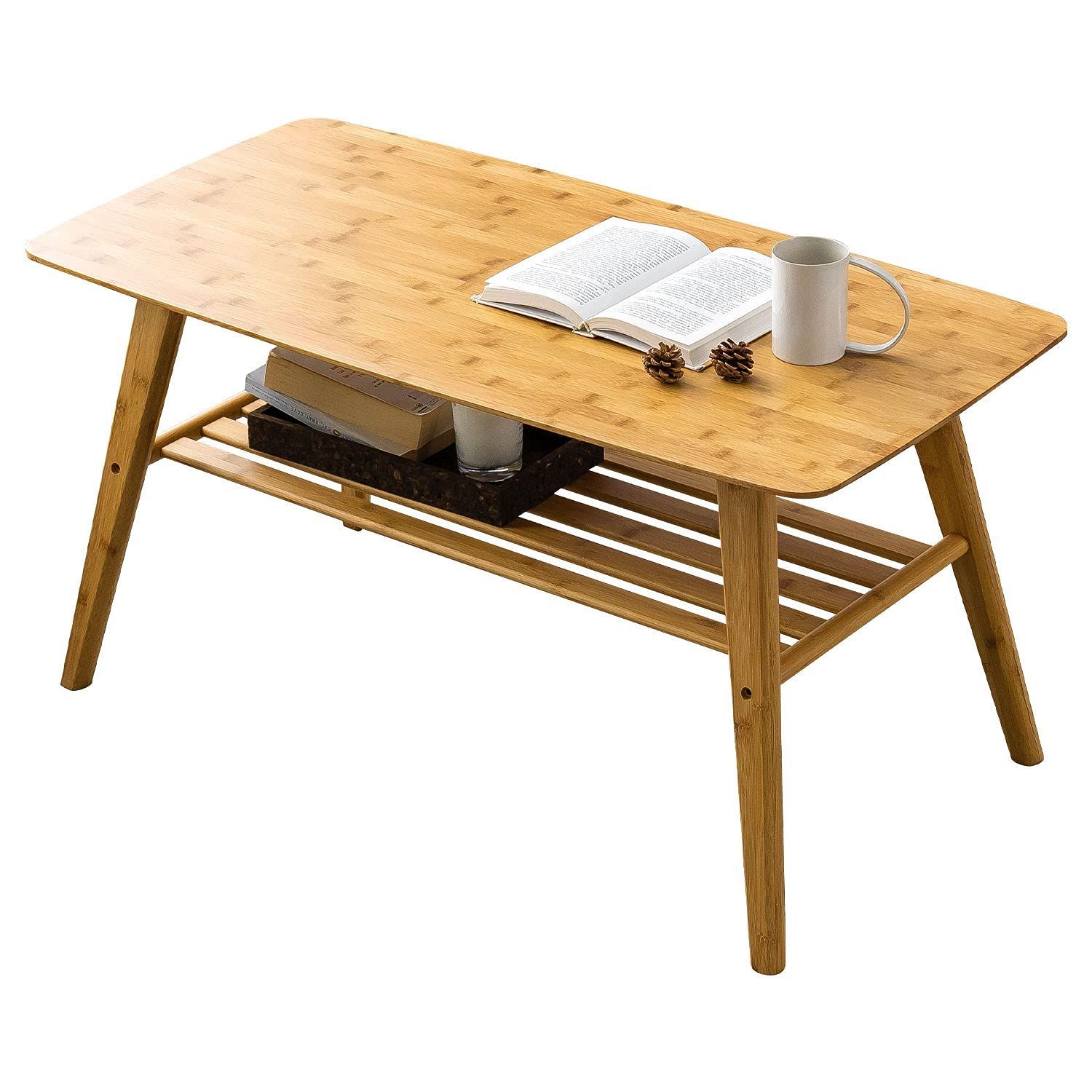 【数量限定】テーブル 棚付き 竹製 リビングテーブル センターテーブル ナチュラル 奥行き60cm 幅120cm TC12060QQ ローテーブル