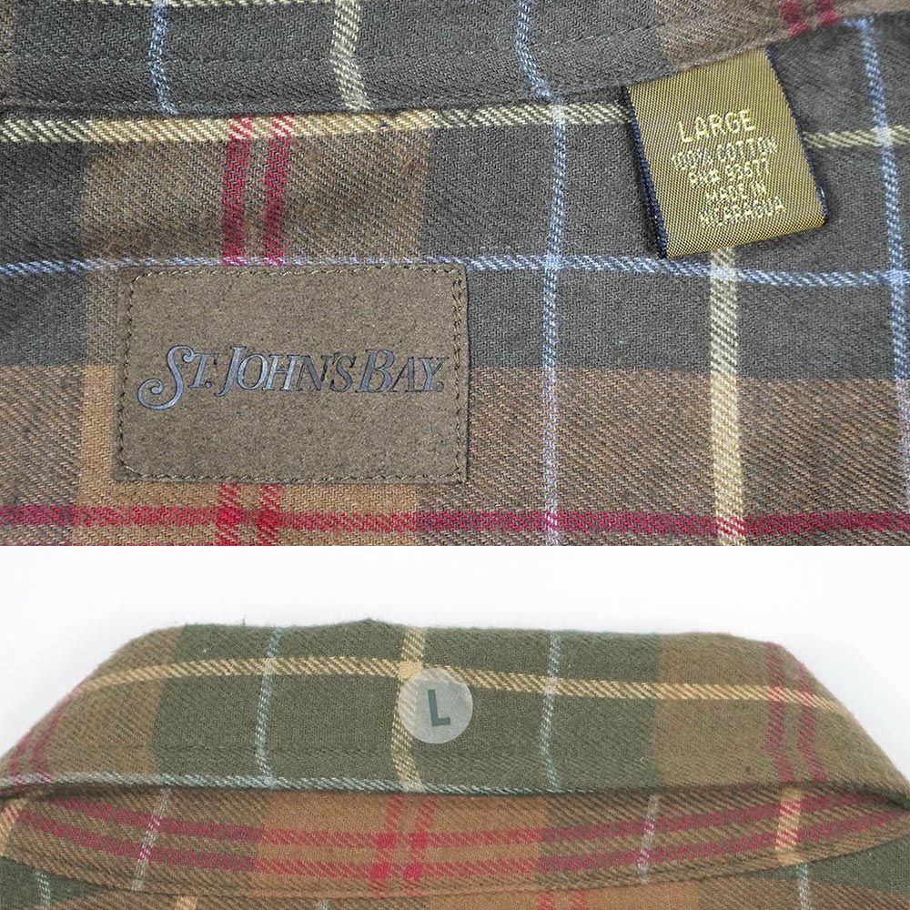 セントジョンズベイ ST JOHN S BAY 90s 00s 90-2000年代 フランネル ボタンダウンシャツ BD 旧タグ USA ヴィンテージ アメリカ 古着 ブラウン系 チェック柄 L