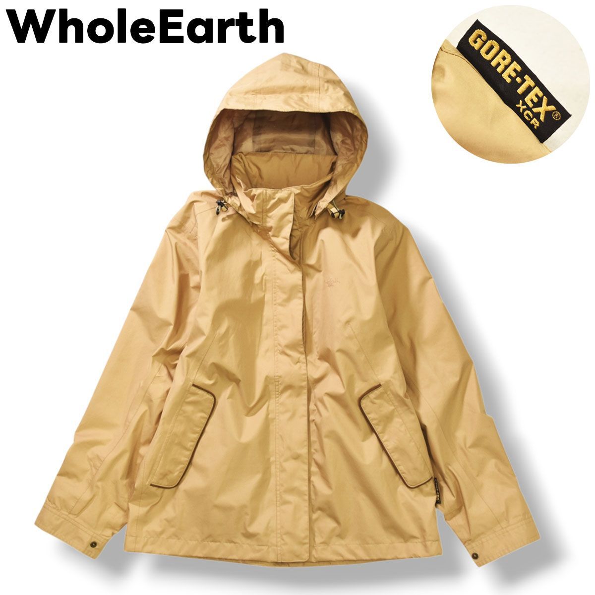 防水 ホールアース WholeEarth GORE-TEX ゴアテックス ウィンド ジャケット マウンテン パーカー ウィンドブレーカー ジャンパー ロゴ入り 裏地 メッシュ S ベージュ アウトドア カジュアル ウェア アース レディース ♪