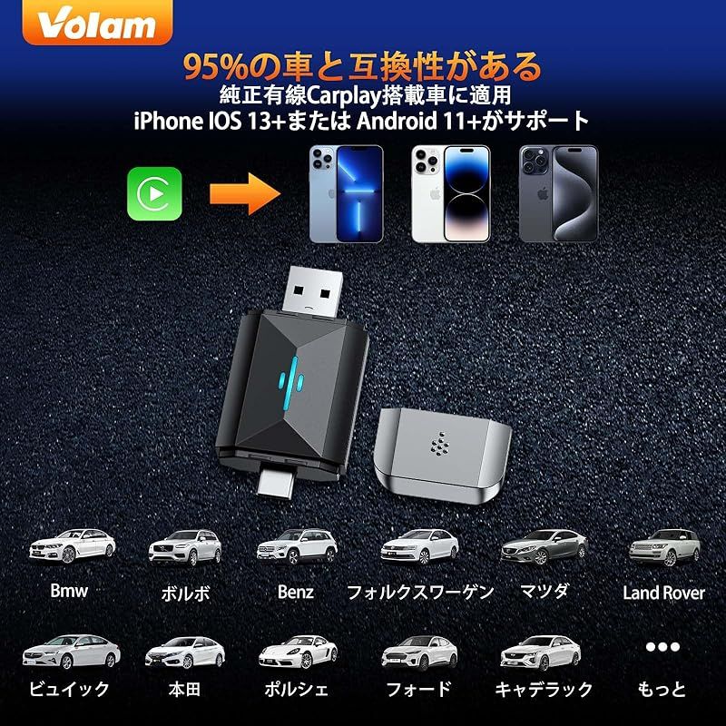 2 in 1ワイヤレス CarPlayu0026Android Auto オーディオ CarPlay ワイヤレス 2 in 1 カープレイ Auto アダプター 2 in 1