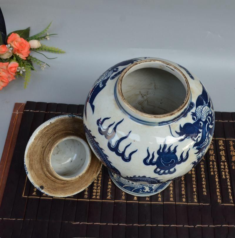 青花  竜戯珠 将軍缶  景徳鎮 陶磁器 装飾品 現代工芸品 美術品 置物 青花 竜戯珠 将軍缶 景徳鎮 陶磁器 装飾品 現代工芸品 美術品