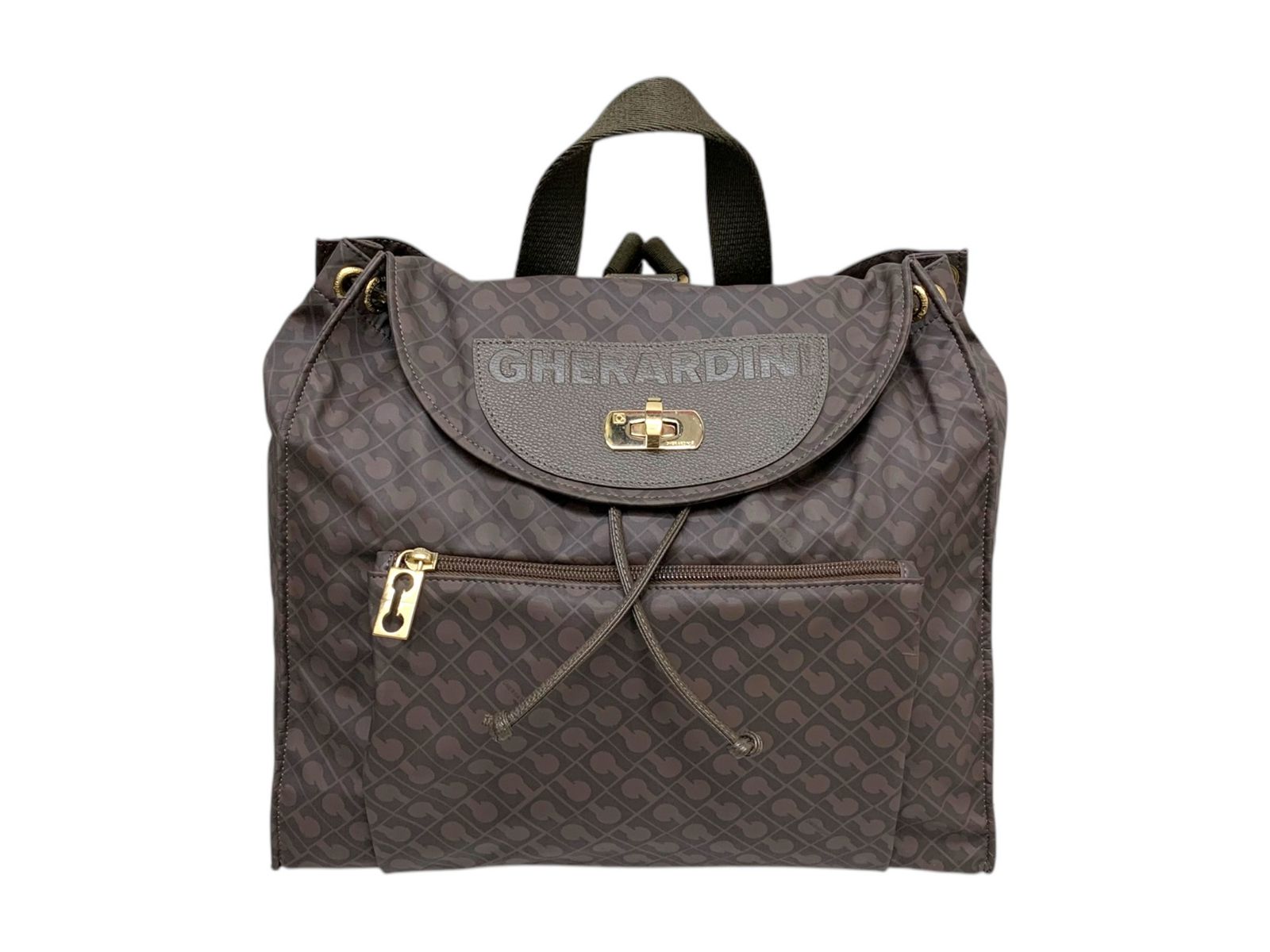美品ゲラルディーニ GHERARDINIリュック バッグ ソフティ 総柄ブラウン GHERARDINI (ゲラルディーニ) ソフティ リュックサック 総柄