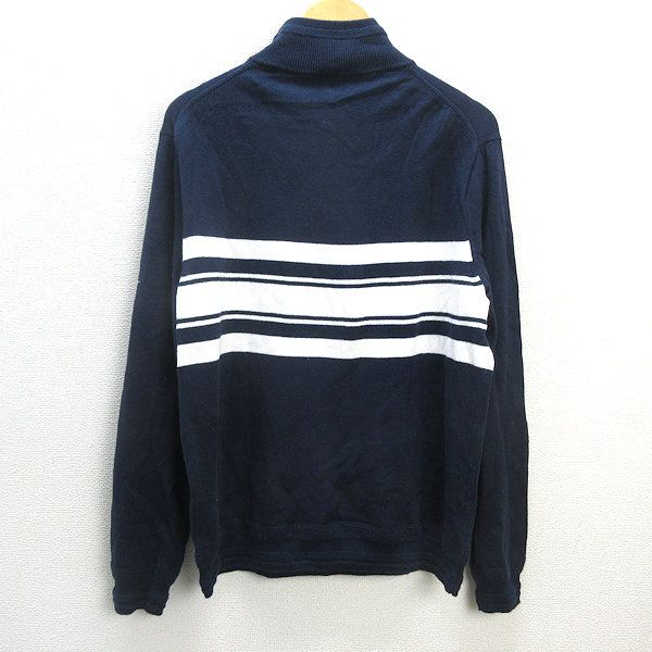 G■ジェイクルー/J.CREW オーガニックコットンハーフジップセーター/AL767【L】紺白/men's/17【中古】■