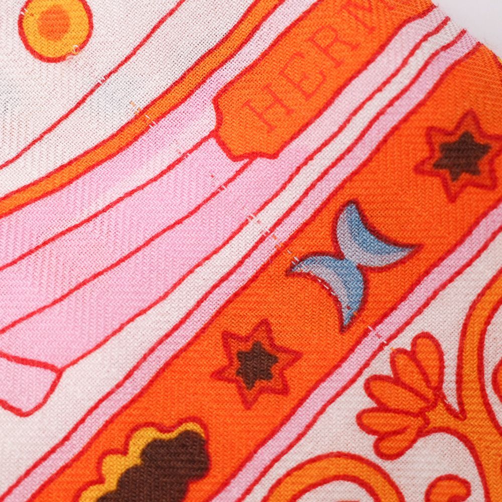 エルメス カレ 140 風の民 ストール シルク カシミヤ オレンジ 【未