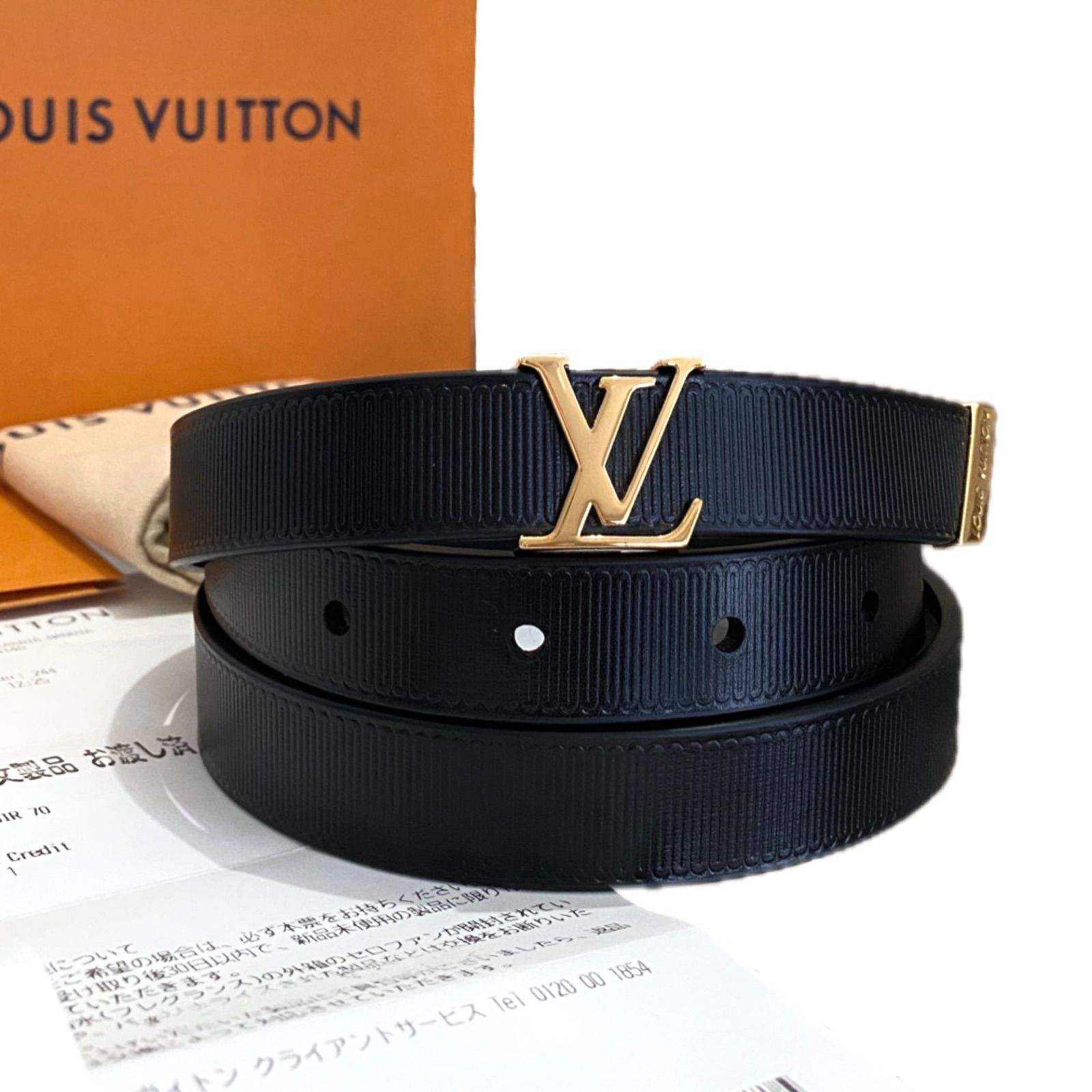 ルイヴィトン LOUIS VUITTON ベルト ブラック ゴールド カーフ - メルカリ