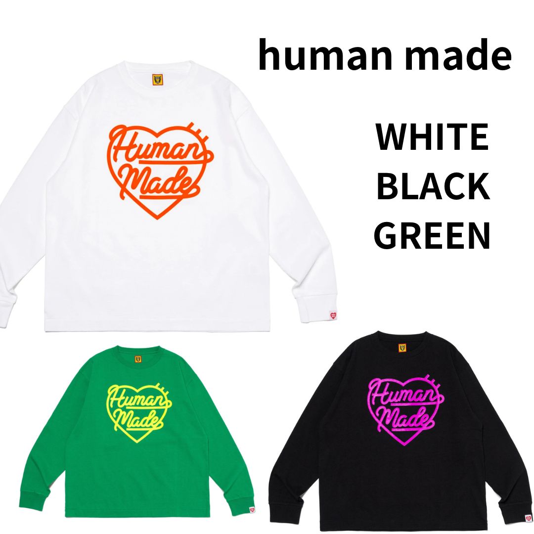 完売品 human made HEART L/S T-SHIRT ロンT tee white black green