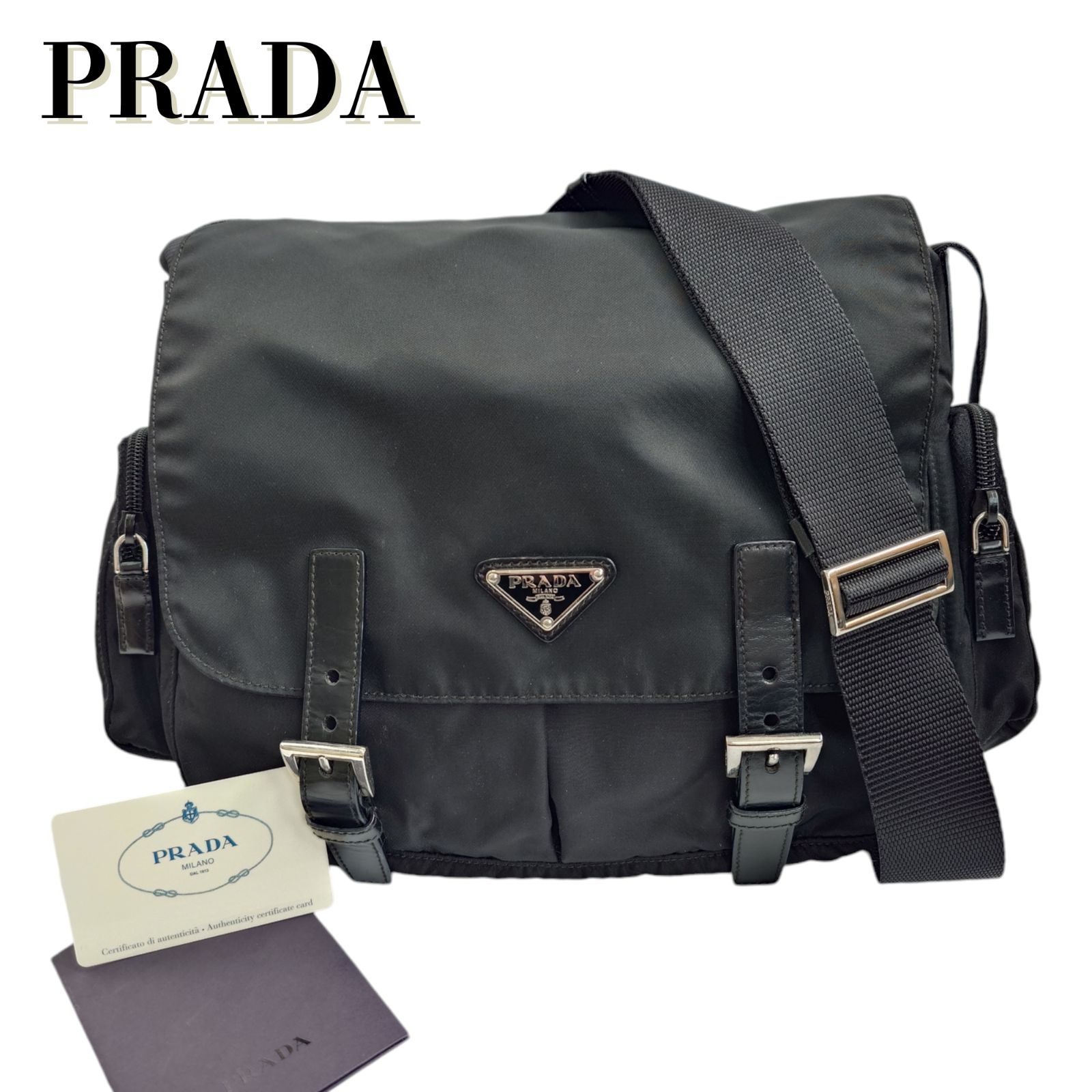 Gカード付】PRADA プラダ ショルダーバッグ BT0503 ブラック メッセンジャー 三角ロゴプレート ナイロン レザー ユニセックス 中古 -  メルカリ