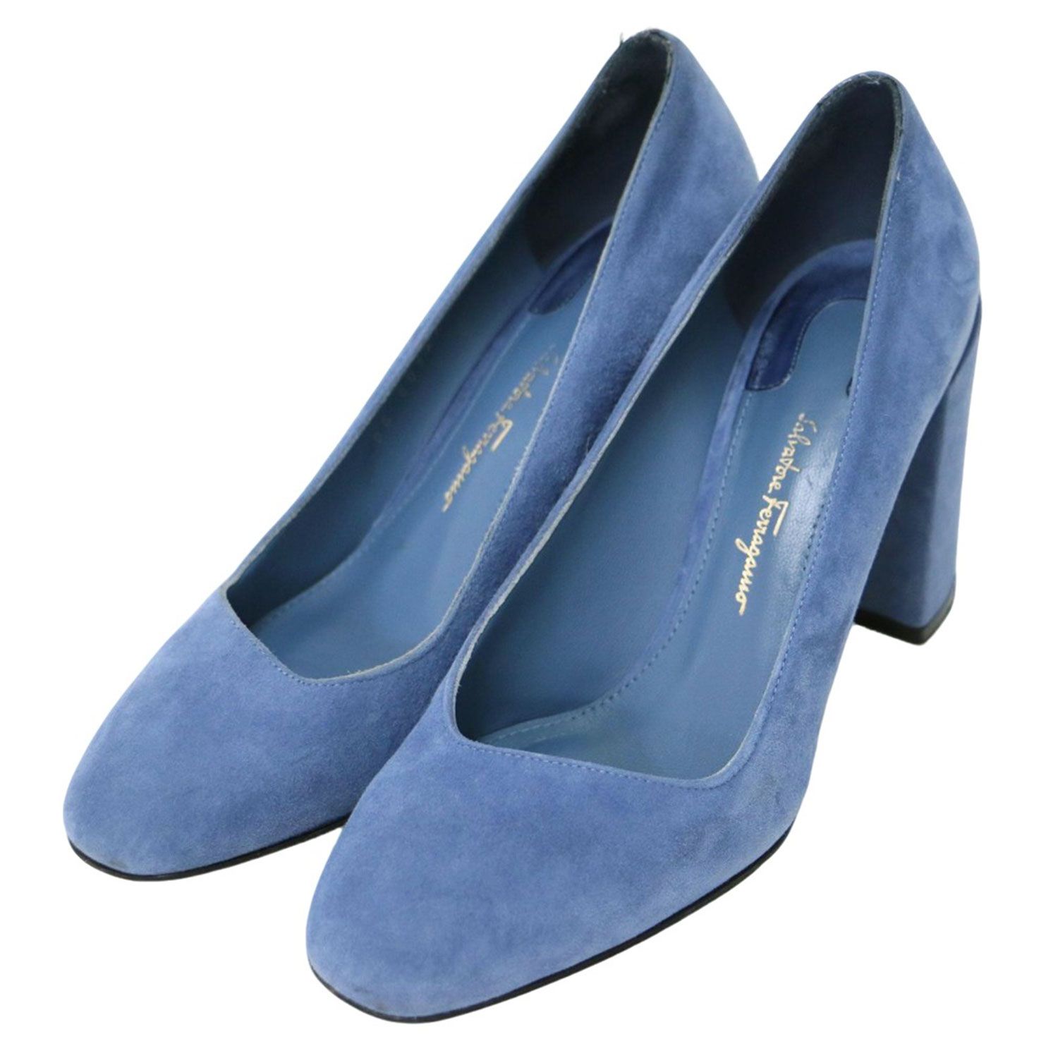 Salvatore Ferragamo サルヴァトーレ フェラガモ パンプス ブルー サイズ 6 23.5cm | スウェード チャンキーヒール パンプス | AREZZO85 ハイヒール | 靴 シューズ | イタリア製 レディース