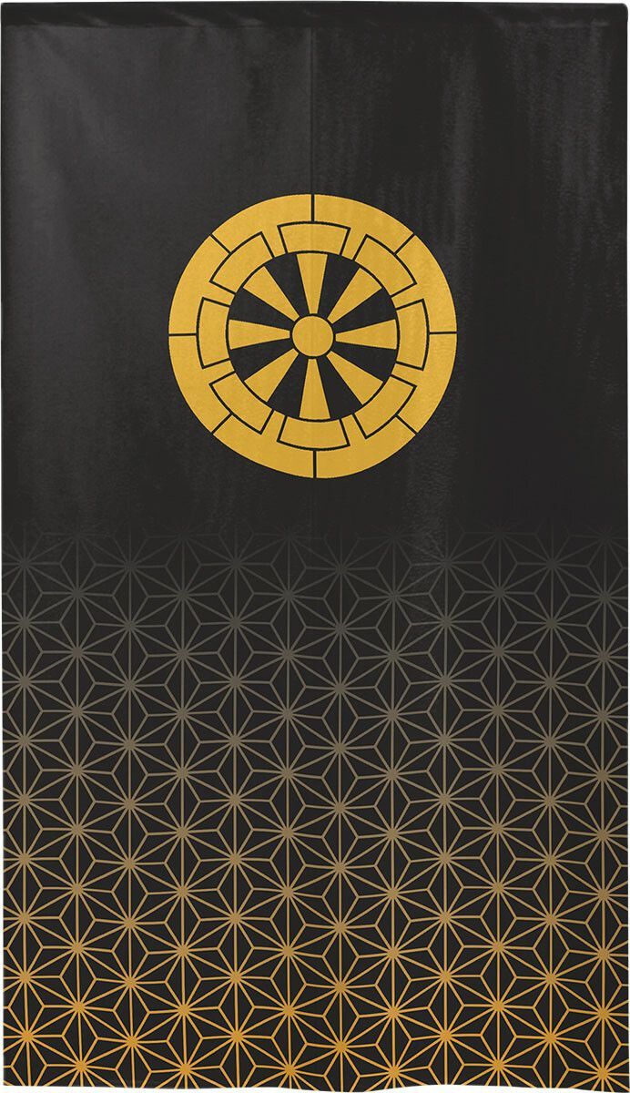 □SIMON BAKER□のれん「家紋 源氏車 麻の葉」85x150cm ×5枚