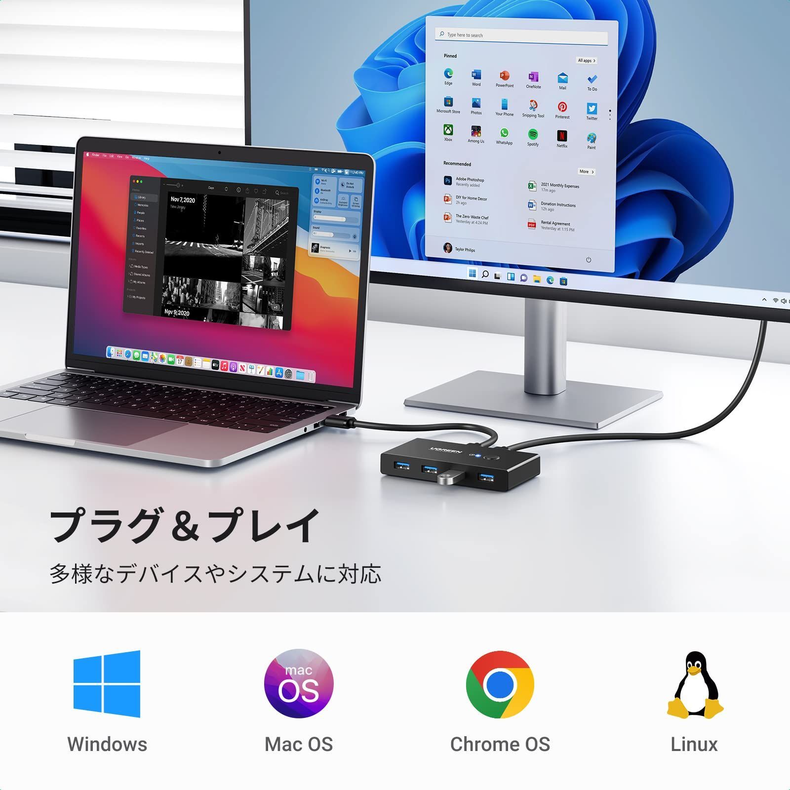 数量限定】USB 切り替え 高速転送 PC2台用 プリンタ マウス 3.0