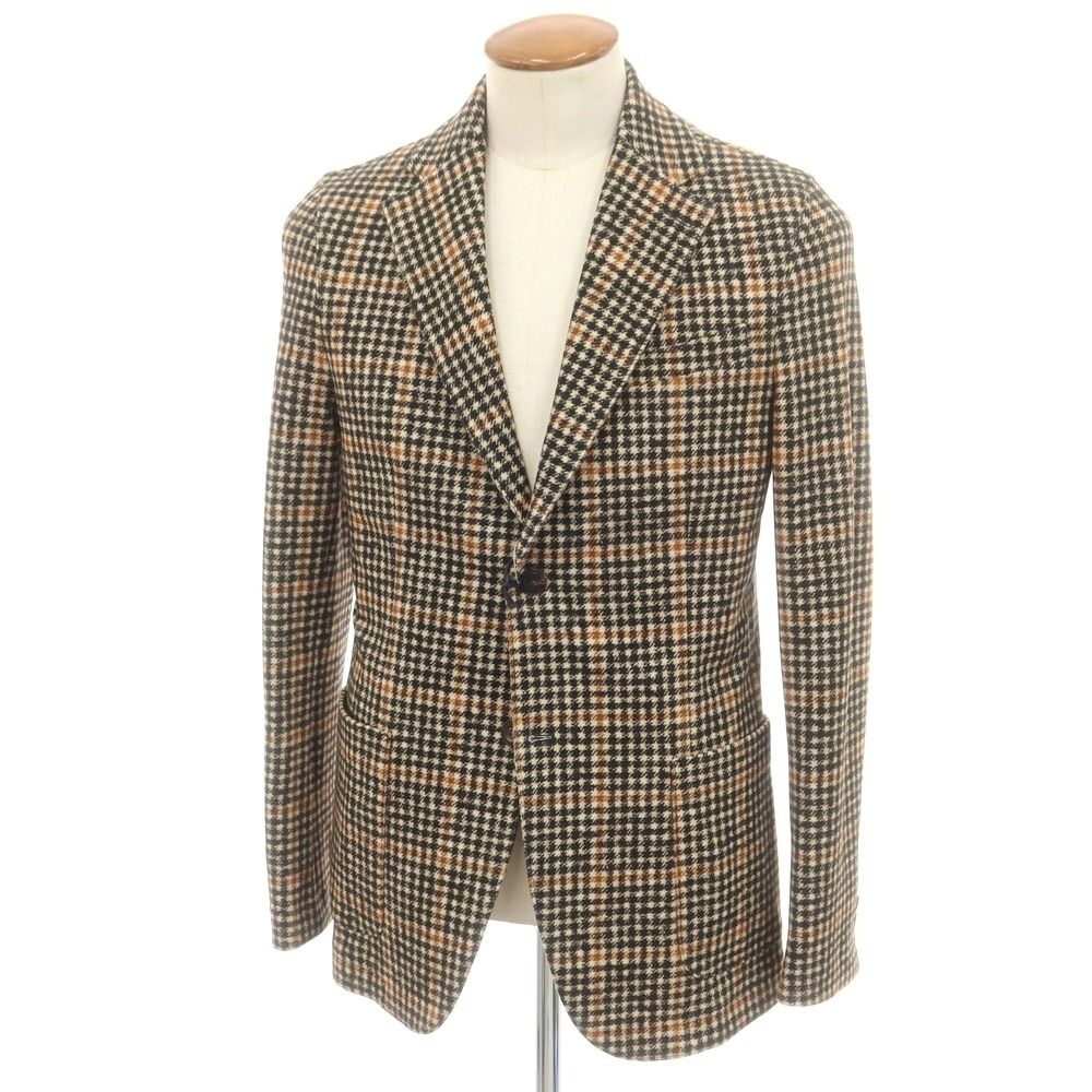 【】チルコロ1901 CIRCOLO 1901 ストレッチコットン チェックプリント ジャージージャケット ベージュxブラック【サイズ48】【メンズ】