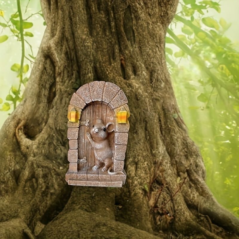 置物 オブジェ ガーデンオーナメント ドアを開けているネズミ ねずみ