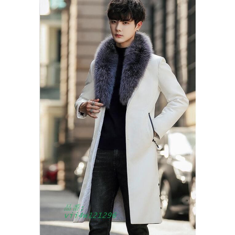 秋冬 ロング丈コート レザーコート 二つボタン ライダース PU フェイクファー付き メンズ 革 中綿 アウター vii4w121296 KANDAIZUMI_COM