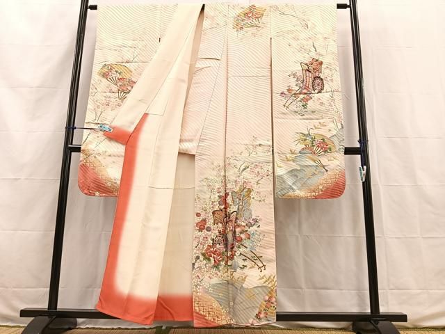 平和屋着物▽小紋 単衣 小花 黒地 洗える着物 DAAT9683az