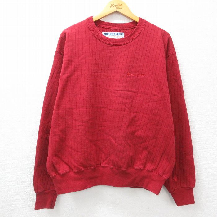XL/古着 チャンピオン champion 長袖 スウェット メンズ 00s ワンポイントロゴ RIBBED FLEECE クルーネック 赤 レッド 24sep11 中古 スエッ