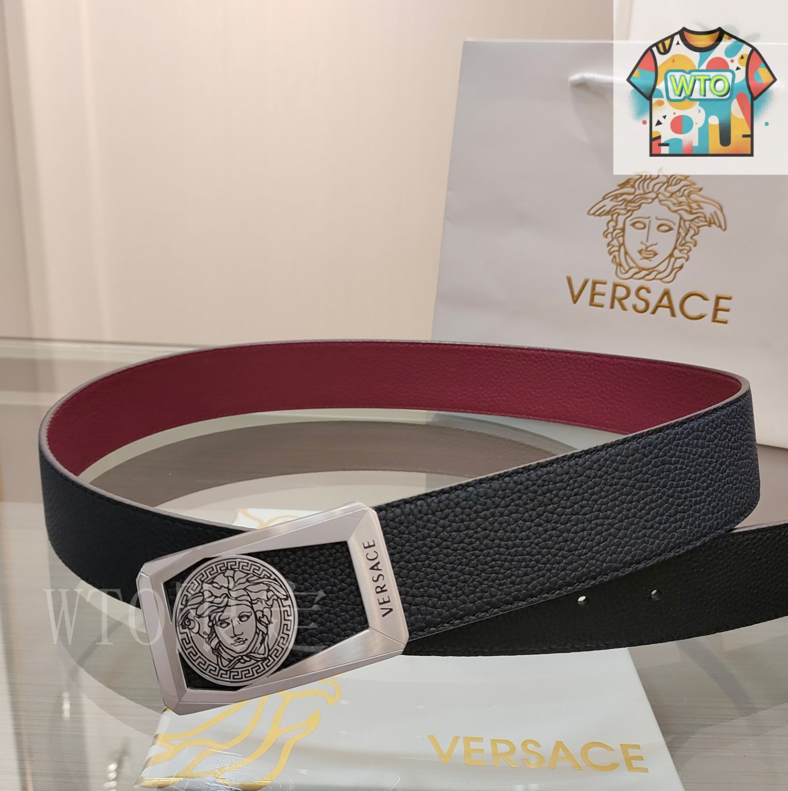 VERSACE ヴェルサーチェ　ベルト レターV エンブレム ラウンド ベルト ブラック | VERSACE JP