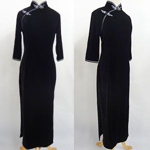 ベルベットチャイナドレス 七分袖 ブラック VEL01