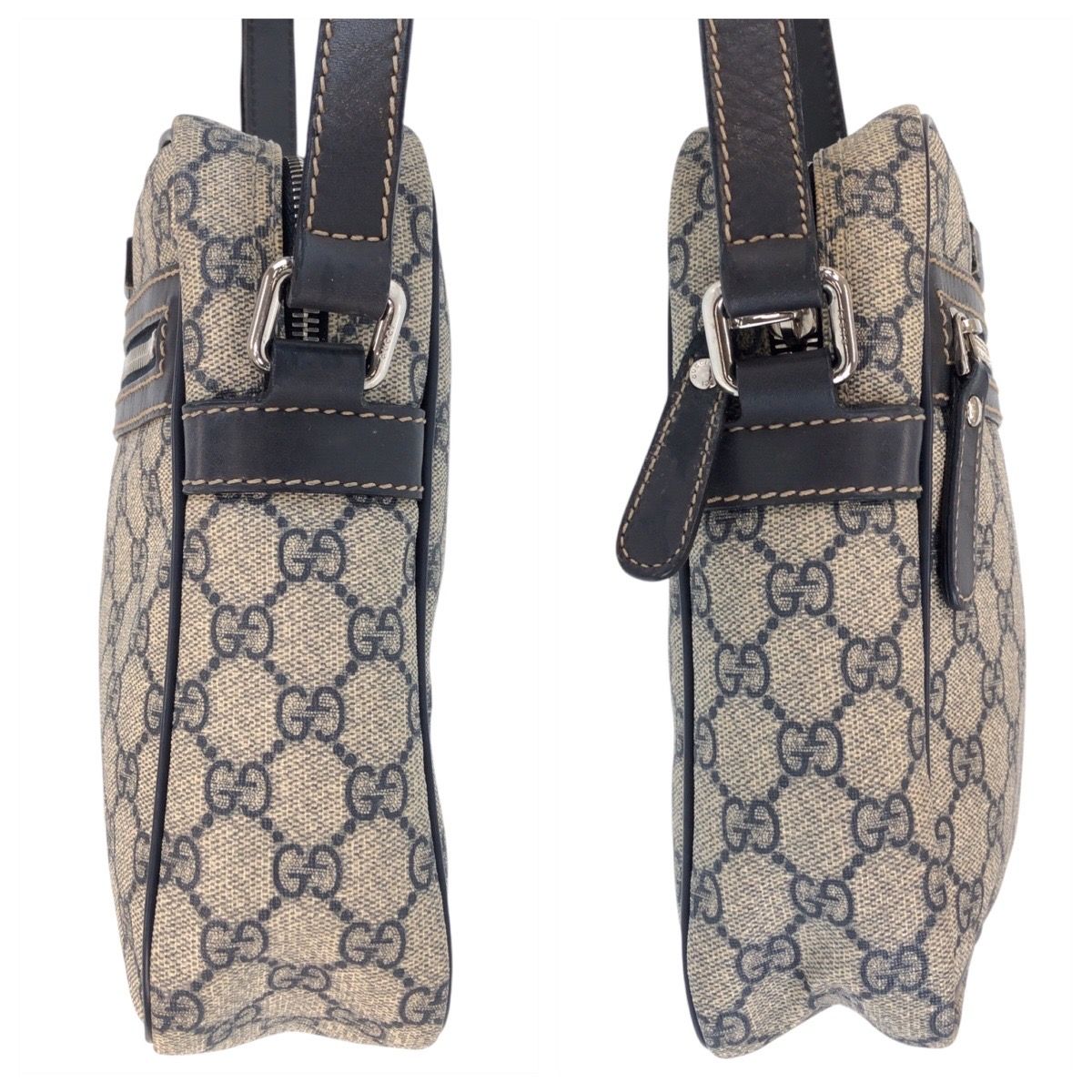 GUCCI グッチ グレー ネイビー シルバー金具 GGスプリームキャンバス 