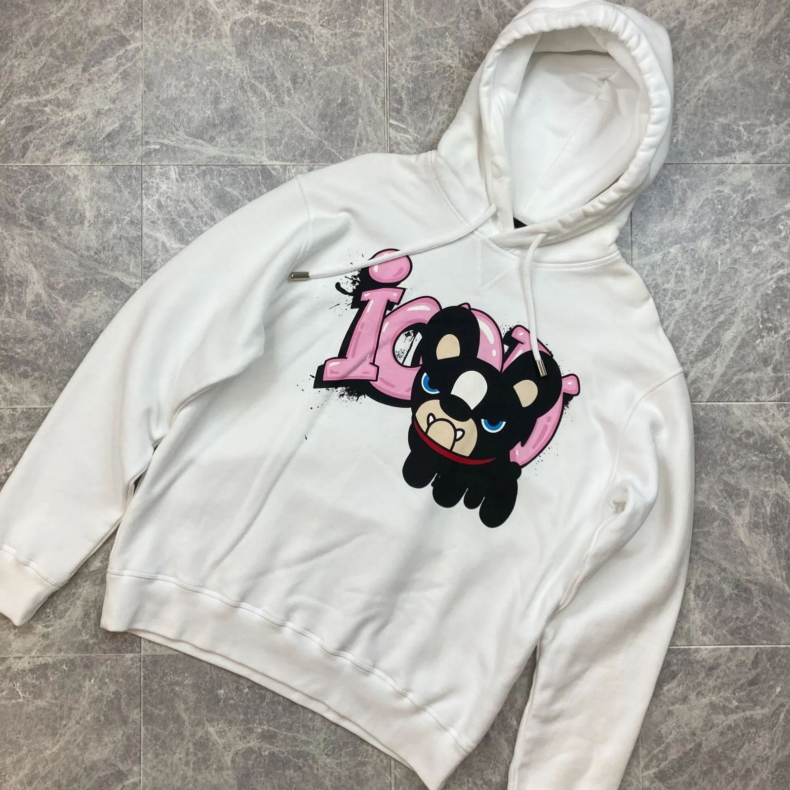 ✨美品✨ DSQUARED2 ディースクエアード 22SS ICON グラフィックプリント チロ ブルドッグ パーカー フーディー コットン ホワイト メンズ L PAWNSHOPRiZ  パウンショップリズ