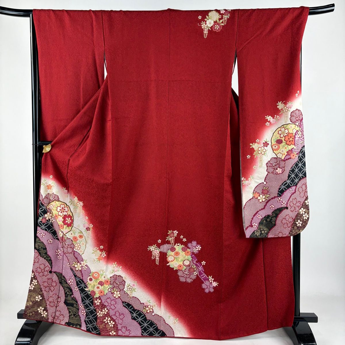 振袖 身丈166cm 裄丈68cm L 袷 桜 雪輪 金通し 金彩 赤 正絹