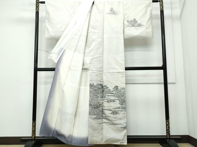 平和屋着物○本場染大島紬 訪問着 手描き 草花文 正絹 逸品 AAAU0153np