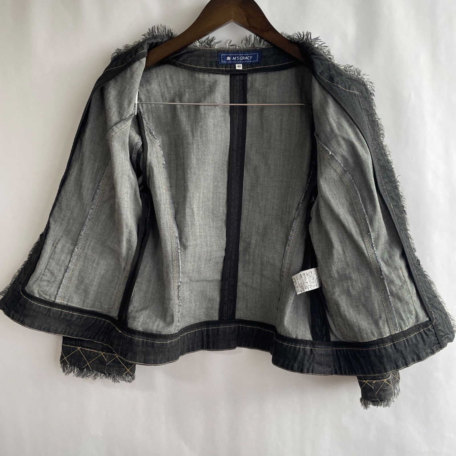 美品】エムズグレイシー デニムジャケット ノーカラージャケット 40