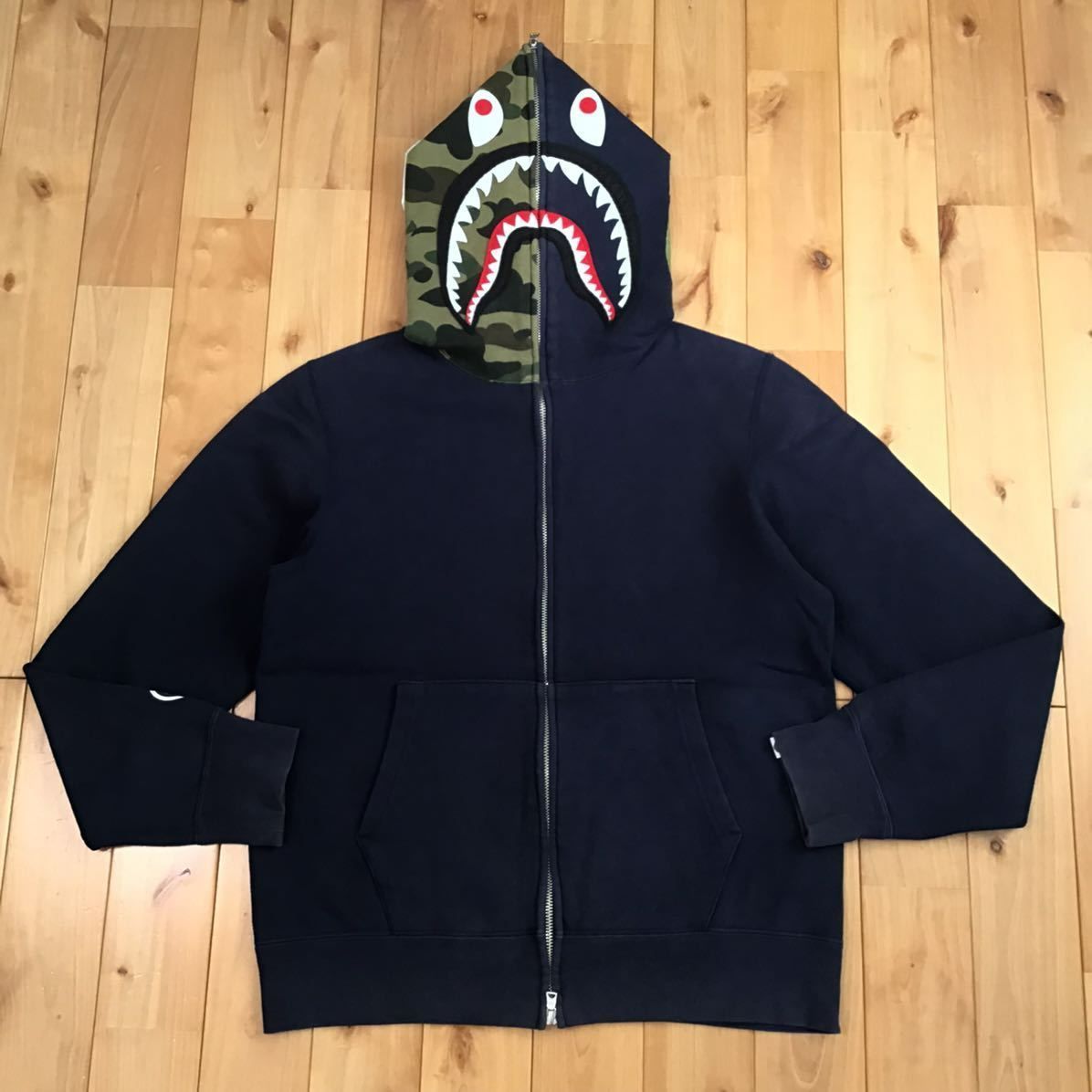 1st camo green × navy シャーク パーカー Mサイズ a bathing ape BAPE  