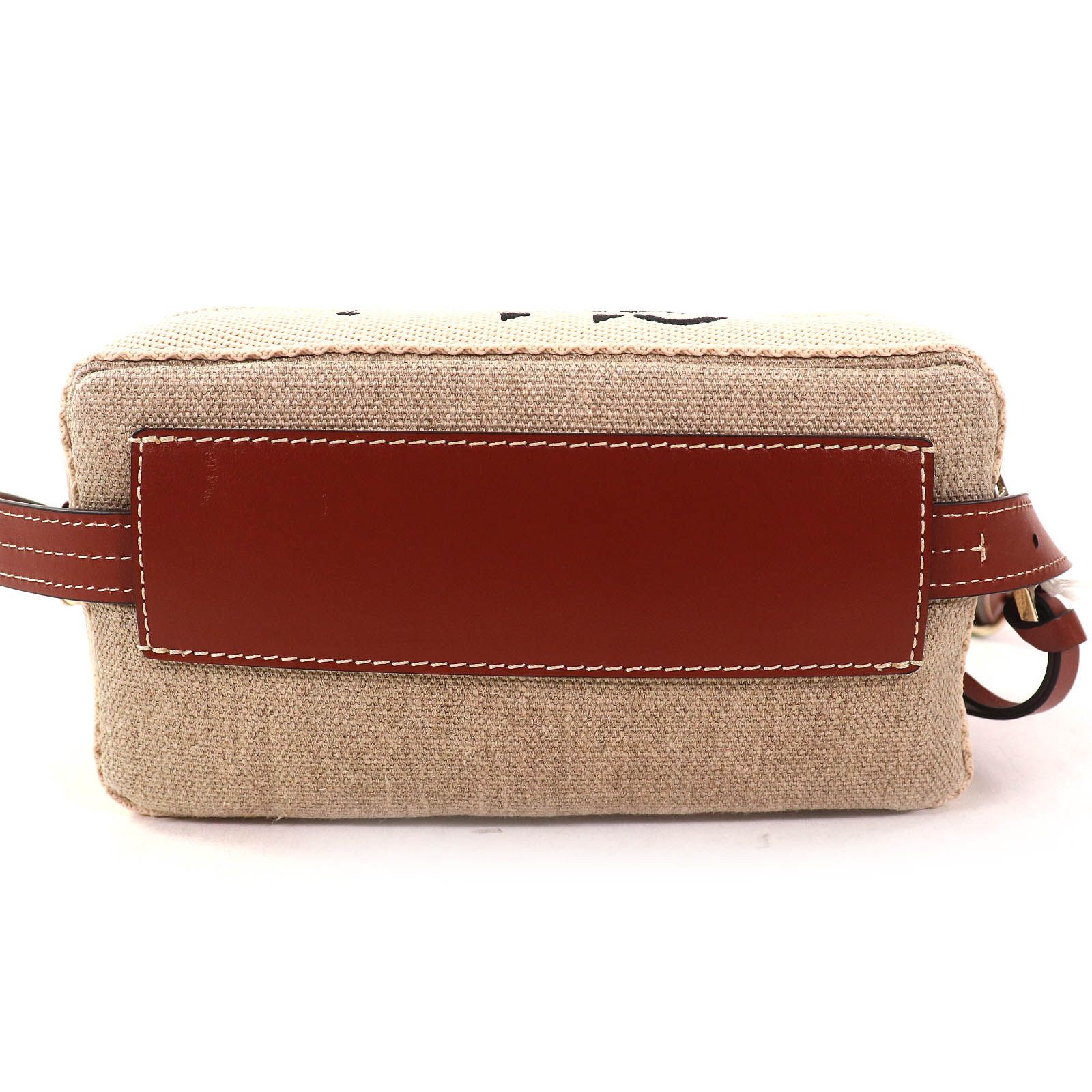 極美品△Chloe クロエ CHC23AS432L0627S WOODY リネン レザー使い ロゴ 