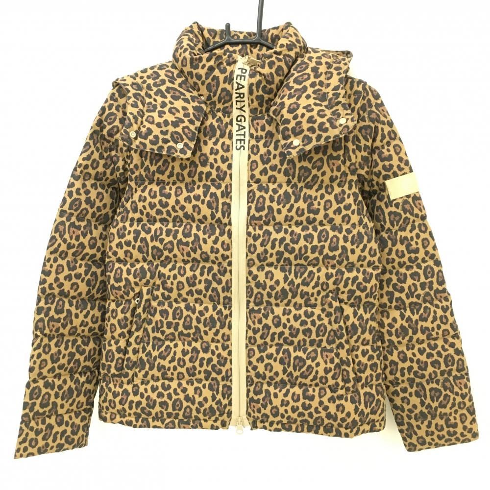 パーリーゲイツ 4WAYダウンジャケット ライトブラウン×黒 レオパード柄 収納袋付き レディース 0 S ゴルフウェア PEARLY GATES