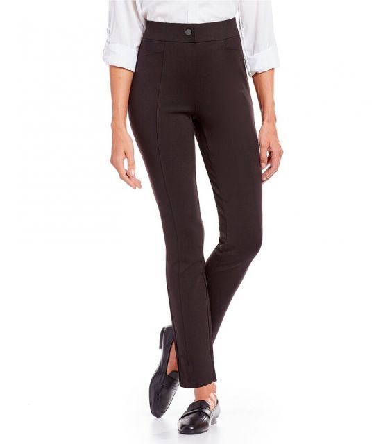 【送料無料】 イントロ レディース カジュアルパンツ ボトムス Petite Size Bella Solid Double Knit Slim Her Straight Leg Pants Black