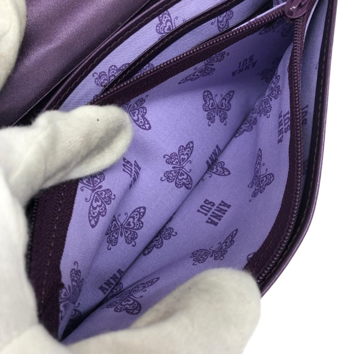 美品 ANNA SUI アナスイ 二つ折り長財布 財布   パープル エナメル レディース ハリー/アルファベットロゴ/口金/スタッズ　240001148294 美品 ANNA SUI アナスイ 二つ折り長財布 財布 パープル エナメル